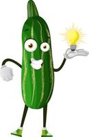 Cucumber with lightbulb, illustration, vector on white background.