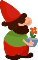 Gnome with a flower, illustration, vector on a white background.