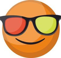 cara de emoji sonriente naranja redonda con gafas de sol ilustración vectorial sobre un fondo blanco vector