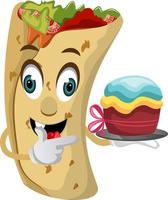 Burrito with cake, illustration, vector on white background.