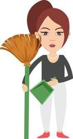 Woman with dust pan, illustration, vector on white background.