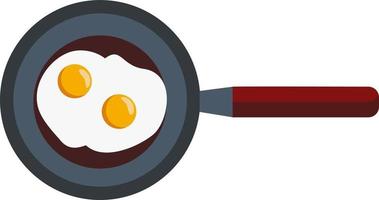 Eggs on a sausage pan, vector or color illustration.