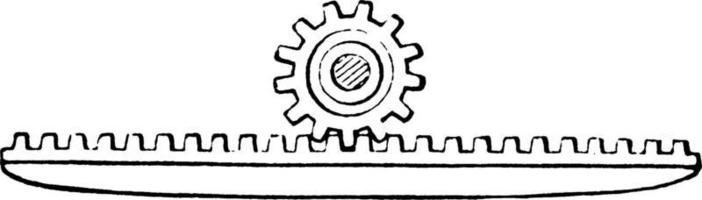 Rack and Pinion Gears, vintage illustration. vector