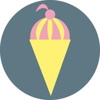 Scoop of ice cream with cherry on top in cone, illustration, on a white background. vector