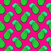 Cactus in  a pot, seamless pattern on hot pink background. vector