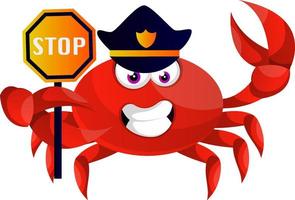 Crab in police uniform, illustration, vector on white background.