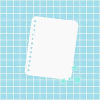 White note paper on a blue background. A sheet of notebook paper place on blue checker background with little star. Vector illustration, flat style.
