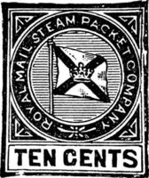 sello de diez centavos de la compañía de paquetes de vapor de correo real en 1875, ilustración vintage. vector