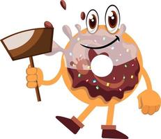 Donut holding dust pan, illustration, vector on white background.
