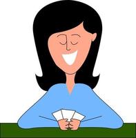 Girl playing cards, illustration, vector on white background.