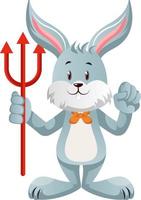 Bunny with devil spear, illustration, vector on white background.