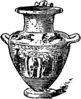 Hydria has three handles, vintage engraving. vector