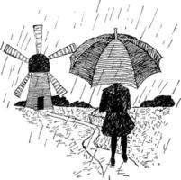 Rain, vintage illustration vector