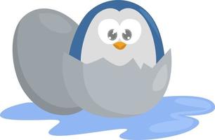 Penguin in an egg , illustration, vector on white background