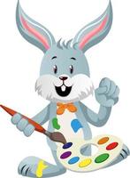 Bunny with color palette, illustration, vector on white background.