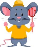 Mouse with devil spear, illustration, vector on white background.