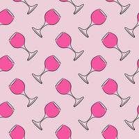 Pink wine glass, seamless pattern on pink background. vector
