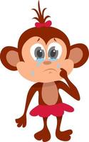 Sad little monkey , illustration, vector on white background