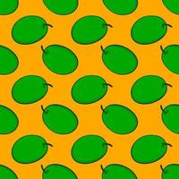 Green olive, seamless pattern on orange background. vector