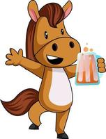 Horse with beer, illustration, vector on white background.