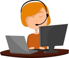 Operator in call centre, illustration, vector on white background