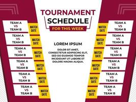 Tournament schedule for match template vector