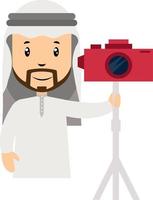 Arab with camera, illustration, vector on white background.