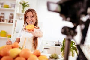 Attractive Blogger Girl Making Video For You photo