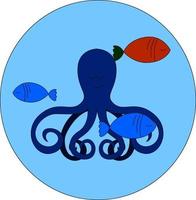 Blue octopus in the ocean, illustration, vector on white background.