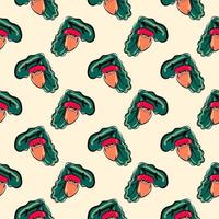 Acorn with leaves, seamless pattern on white background. vector