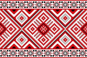 Cross stitch red Folk Ornament seamless pattern background. vector