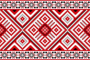 Cross stitch red Folk Ornament seamless pattern background. vector