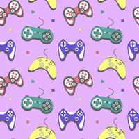 Seamless pattern gamepad in retro style. Game controller for computer playing vector illustration.