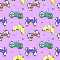 Seamless pattern gamepad in retro style. Game controller for computer playing vector illustration.