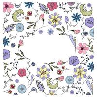 Frame with flowers, hand drawn doodle, empty space to insert text. vector