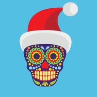 cartel de navidad con calavera de azúcar con sombrero de santa claus, camisetas de diseño vintage grunge vector