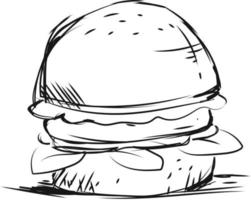 Burger drawing, illustration, vector on white background.