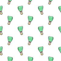 Green shuttlecock ball ,seamless pattern on white background. vector