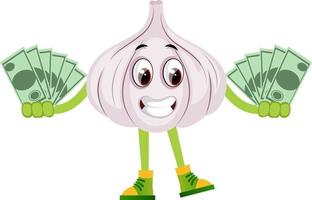 Garlic with money, illustration, vector on white background.