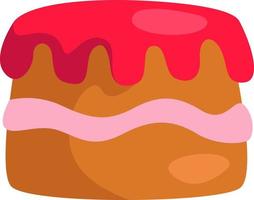 Cake with red and pink icing, illustration, vector on a white background.