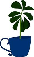 Plant in blue pot, illustration, vector on white background.