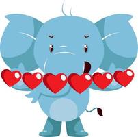 Elefante con corazones pequeños, ilustración, vector sobre fondo blanco.