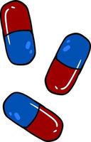Píldoras azules y rojas, ilustración, vector sobre fondo blanco.