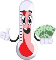 Thermometer with money, illustration, vector on white background.