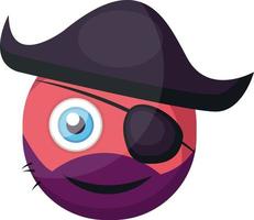 emoji redondo rosa pirata con parche en el ojo y sombrero pirata ilustración vectorial sobre un fondo blanco vector