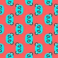 Blue panda, seamless pattern on red background. vector