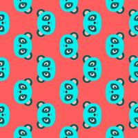 Blue panda, seamless pattern on red background. vector