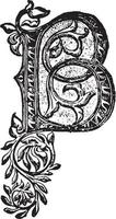 B, Ornate initial, vintage illustration vector