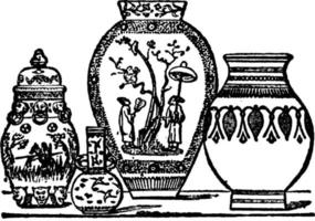 Chinese, Japanese and Indian Vases, vintage illustration. vector