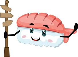 Sushi with road sign, illustration, vector on white background.